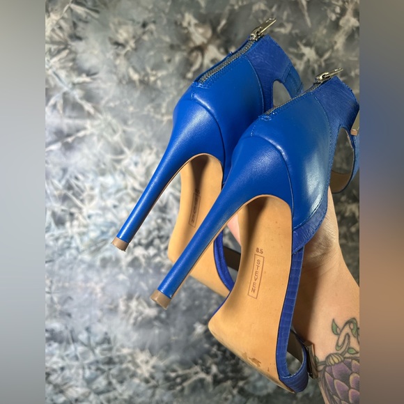Steven Steve Madden Ankle Strep Blue Leather Snakeskin print Heels 8.5 - Picture 11 of 11